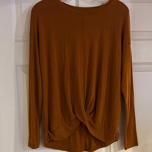 LOFT Burnt Orange Long Sleeve Twist-Front Top